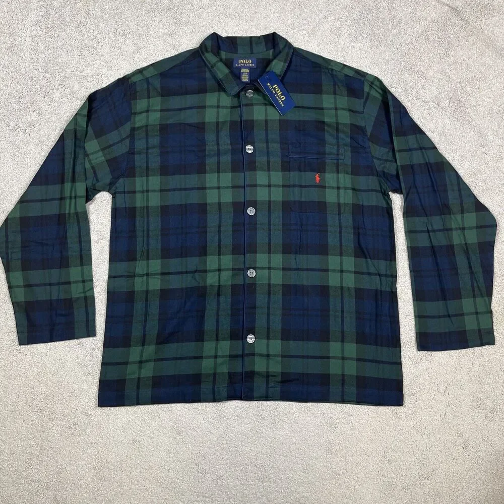 Polo Ralph Lauren Pajama Shirt Mens Large Sleepwear Plaid Comfy Cozy Cabin NWT - Picture 2 of 14